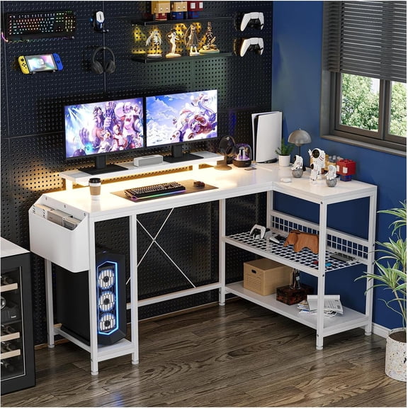49.6" Reversible L-Shaped Computer Desk with 4 Power Outlets, 2 USB Ports, Smart RGB LED Light, Scratch-Resistant Surface, Adjustable Leg Pads, Ample Storage for Home Office & Gaming