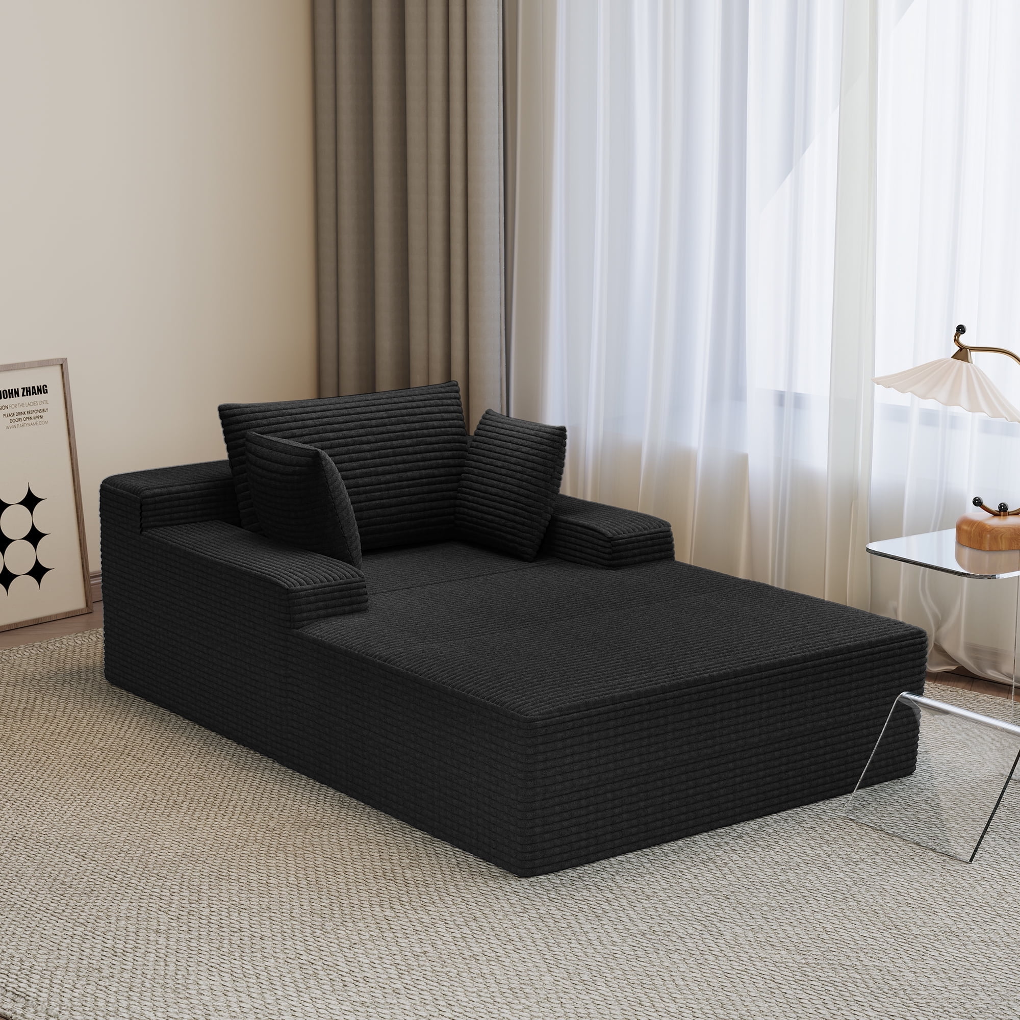 49.6" W Oversized Chaise Lounge Chair Indoor, Boneless Couch with 4 Pillows, Cozy Reading Chairs with Wide Arms, No Assembly Corduroy Boneless Chair, Memory Foam Couch for Living Room, Gray