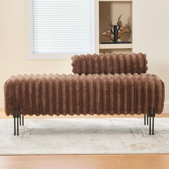 49.6" Wide Upholstered Mini Loveseat with Metal Legs, 2-Seater Small Sofa End of Bed Bench Window Ottoman Footrest with Adjustable Back for Living Room Bedroom Entryway Hallway Small Space, Brown