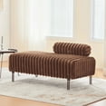 thumbnail image 1 of 49.6" Wide Upholstered Mini Loveseat Sofa,Small Couch with Double Pole Metal Legs,Faux Fur Fabric Bench with Adjustable Back,Ottoman Footrest for Living Room,Bedroom,Entryway Hallway,Brown, 1 of 7