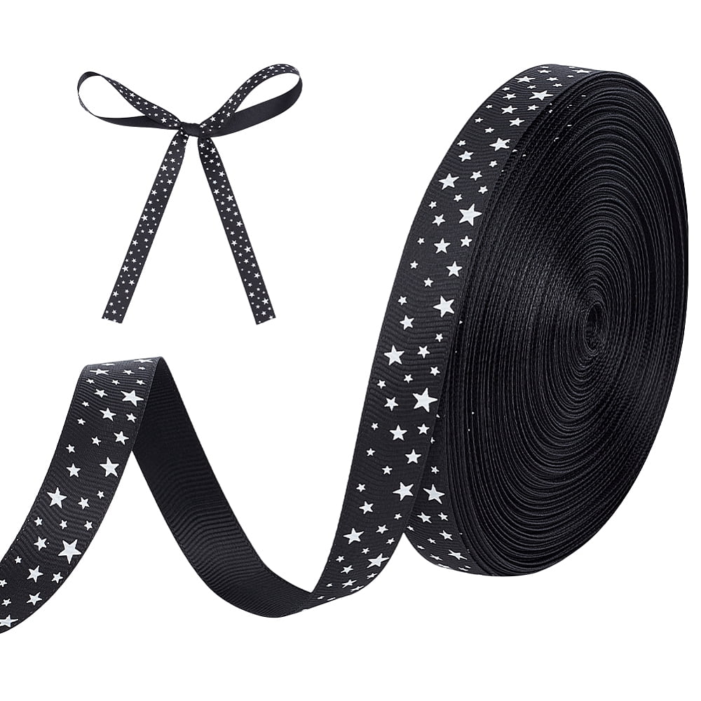 49.7 Yards Stars Printed Ribbons Black Decorative Ribbons 5/8 Inch Wide ...