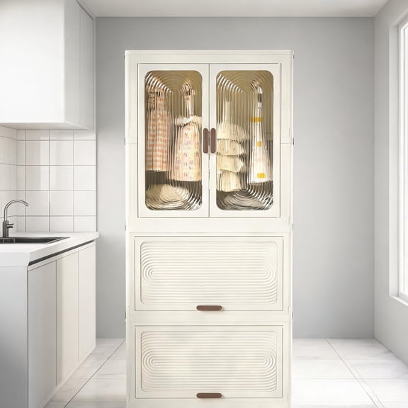 49.96-Inch Portable Wardrobe Closet with Magnetic Doors, Hanging Rod, 4 Cubes, and 10 Hangers, White Finish