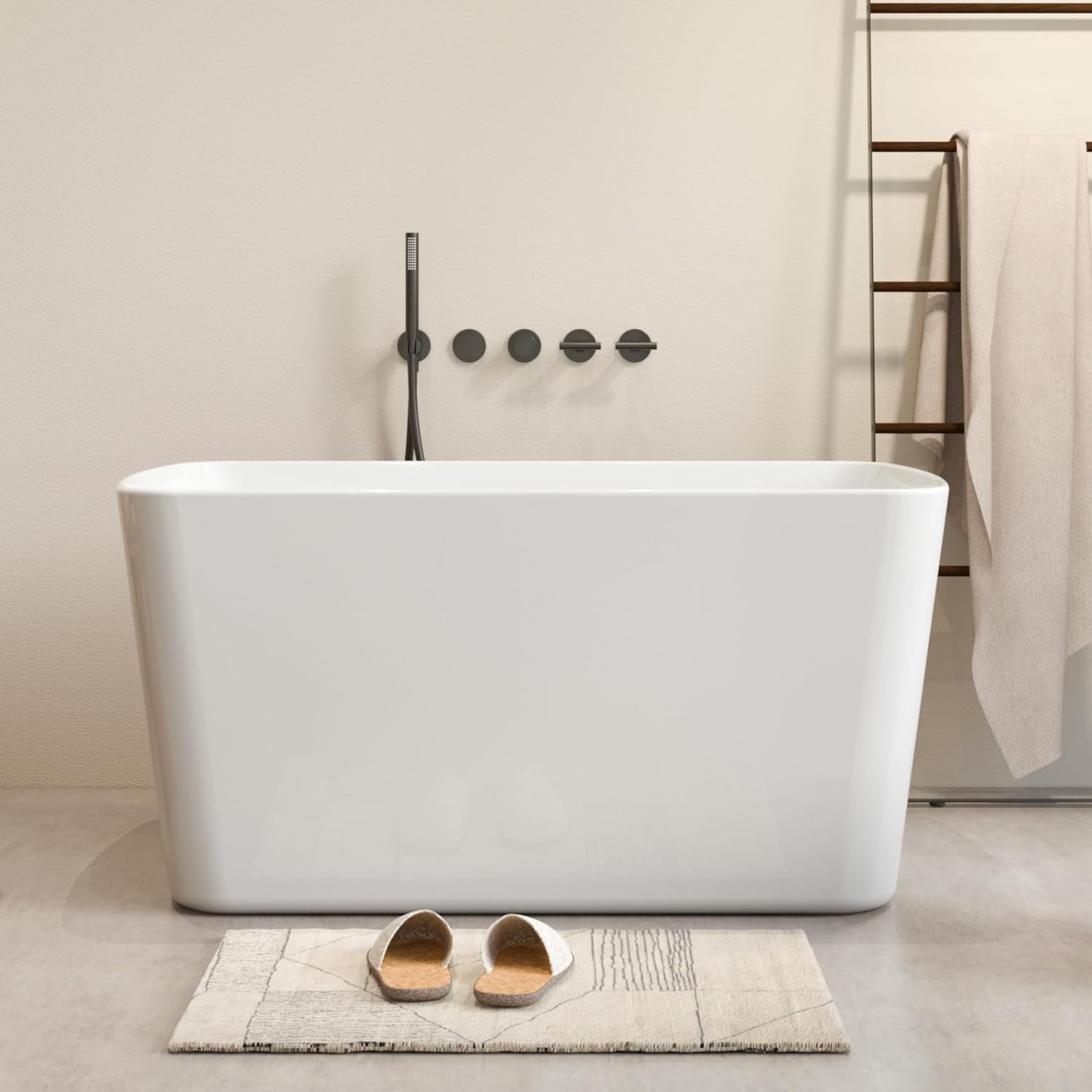 49" Acrylic Freestanding Bathtub, Square Shaped Janpanese Soaking Tub