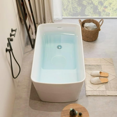 49" Acrylic Freestanding Soaking Bathtub with Seat,Square Soaking Hot Ice Bath Tub,White