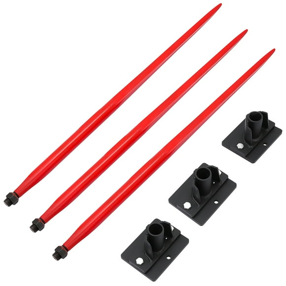 49" Bale Spear 4000 lbs Capacity, Bale Spike Quick Attach Square Hay Bale Spears, Hay Handing Equipment Fit for Bobcat Tractors, Red Coated Bale Forks for Kubota Bobcat Tractor Loader, 3PCS