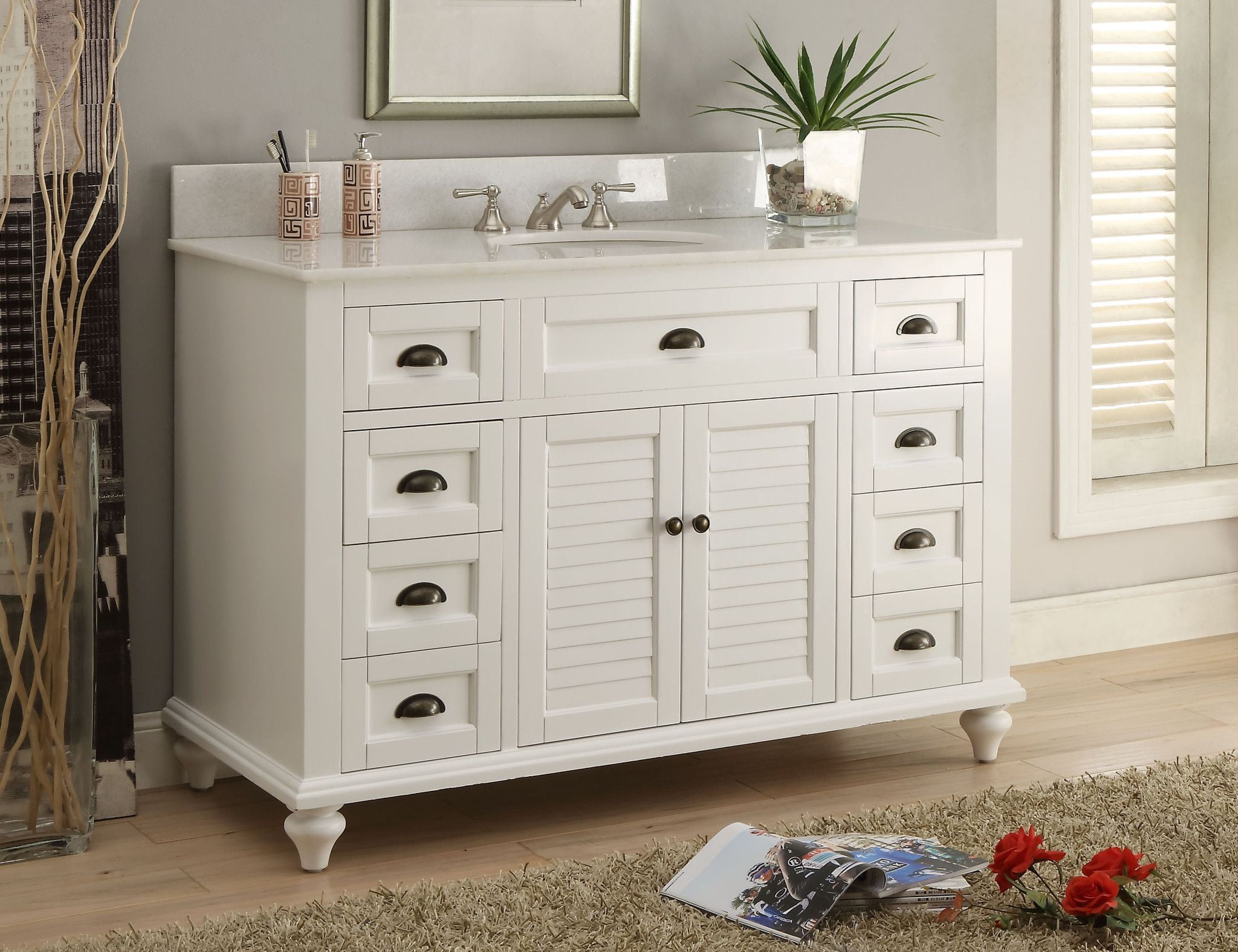 "Benton Collection 49"" Sylvie Vintage Beach White Bathroom Sink Vanity ...