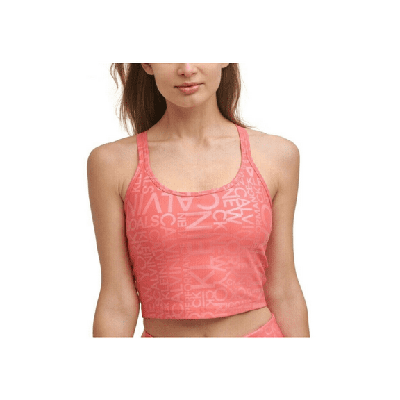 $49 Calvin Klein Women Strappy-Back CK Allover Sports Lined Bralette, Orange, S