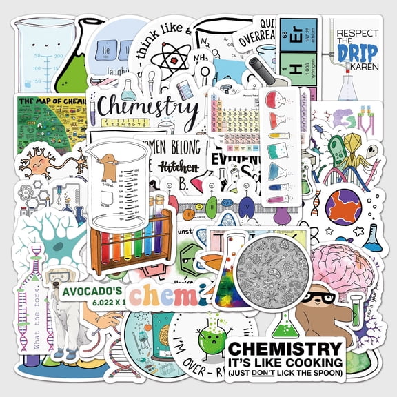 49 Chemistry Stickers, Science Vinyl Decals for Laptop, Water Bottle, Phone, Journal, Notebook, Lab, Classroom, STEM Sticker Pack by STICKLUV