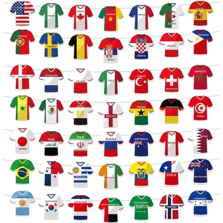 49 Countries Soccer Cup Bunting Banner, Soccer Jersey Shaped Cardboard Flags for 2026 Football Party Decorations, Football Cup Party Decorations for Indoor Sports Bar Home School, 5.9" x 5.9"