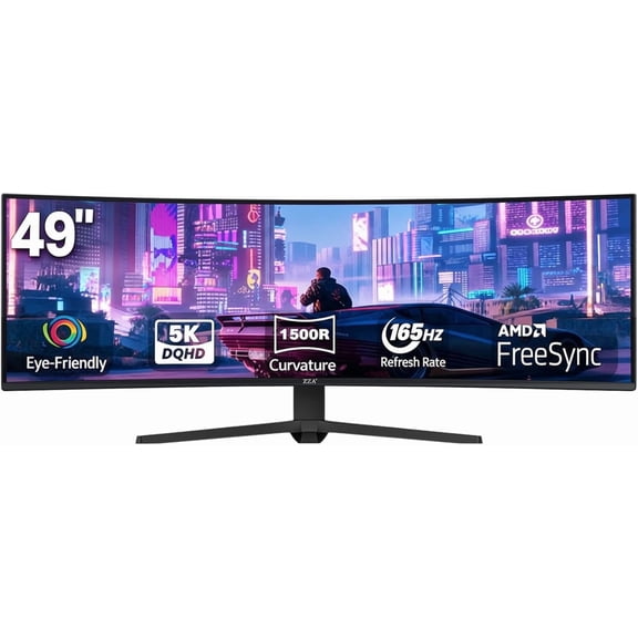 49" Curved Gaming Monitor, 5K UHD (5120x 1440) VA Display, 1500R Immersion, 165Hz Refresh Rate, Advanced Computer Screen, Supports AMD FreeSync Premium, 120% sRGB Color Gamut,HDMI 2.0/DP1.4