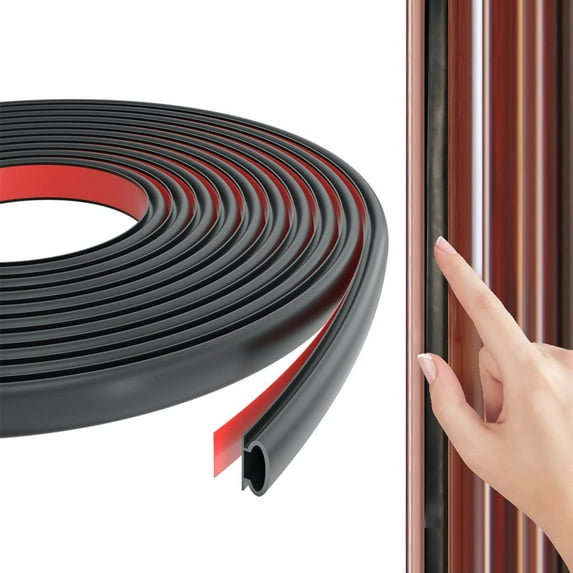 49 Feet Self-Adhesive Rubber Weather Stripping Door Seal Strip, Easy Cut to Size D-Shape Door Weatherstripping for Door Frame Insulation (Black)