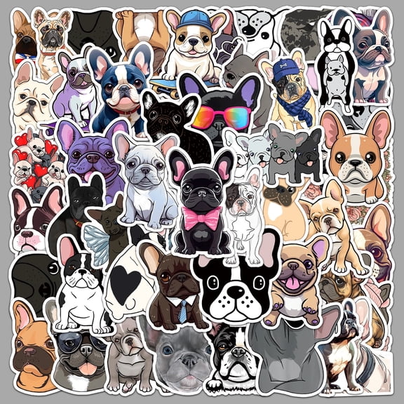 49 French Bulldog Stickers Waterproof Vinyl Cute Frenchie Dog Decals for Water Bottles, Laptops, Notebooks, Tumblers, Phone Cases & Journals