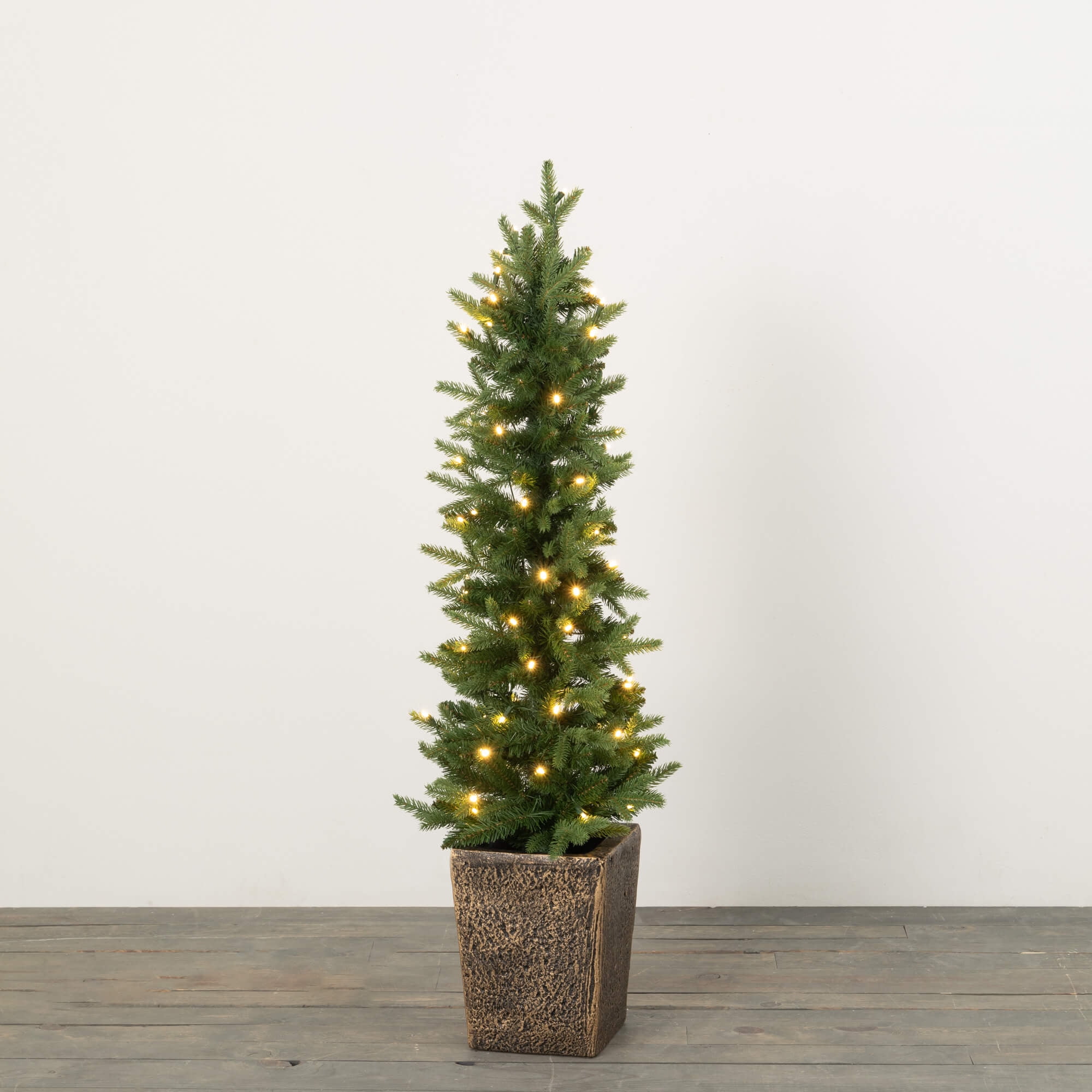 49"H Sullivans Artificial Medium LED Pine Christmas Tree Planter, Green