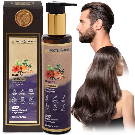 ROOTS AND HERBS Natural Herbal Hair Oil (200ML) With 49 herbs hair Care oil for Strong, Healthy, and Nourished Hair Promotes Growth, Reduces Hair Fall, and Enhances Shine (Pack of 1)