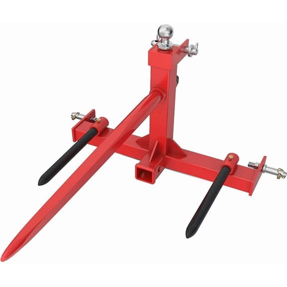 49" Hay Spear, Bale Spears 1600lbs Loading Capacity, Three-Point Hitch Tractor Attachment with 2pcs 17.5" Stabilizer Spears, Quick Attach Spike Forks