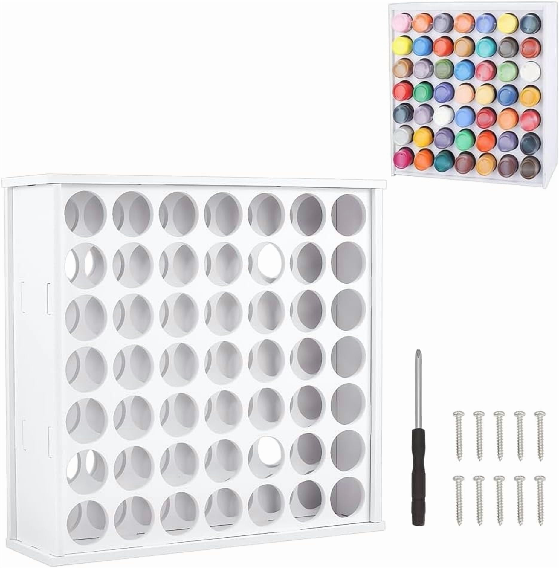 49-Hole Craft Paint Storage Organizer 12.4x3.94x12.99 Inch Vertical Paint Rack Stand Plastic Paint Organizer Stands Pigment Wall Mounted Storage Rack for Art Supplies Painting White