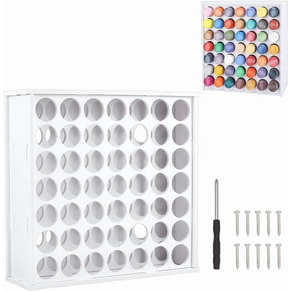 49-Hole Craft Paint Storage Organizer 12.4x3.94x12.99 Inch Vertical Paint Rack Stand Plastic Paint Organizer Stands Pigment Wall Mounted Storage Rack for Art Supplies Painting White