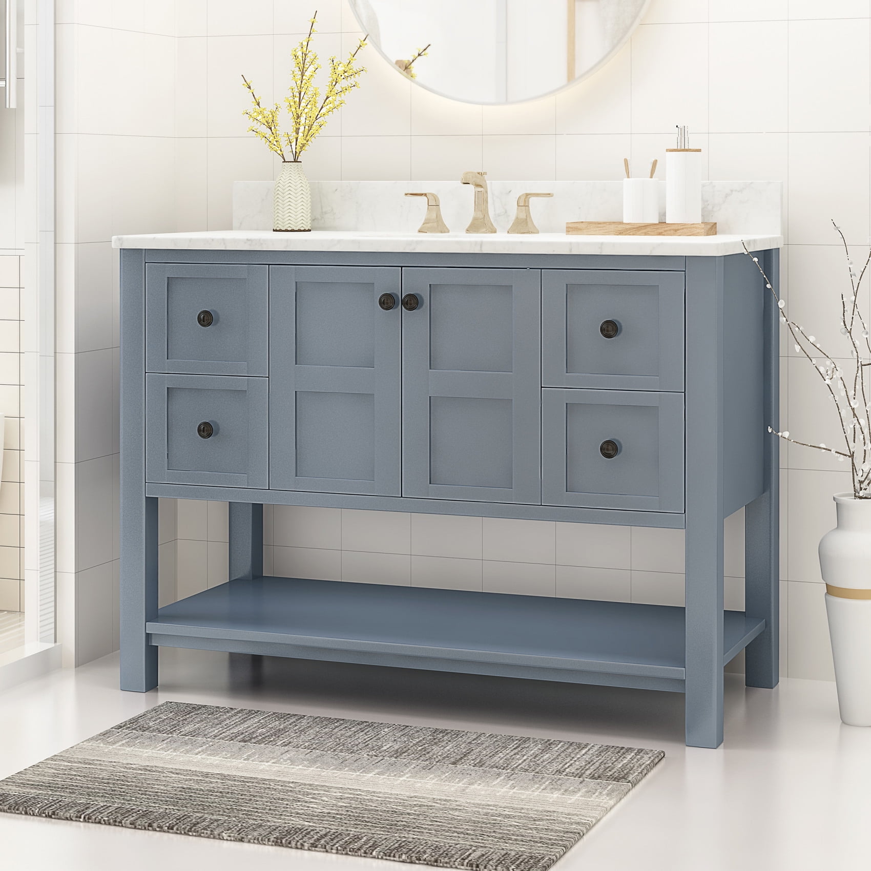 49 Inch Bathroom Vanity with Marble Top and Ceramic Sink, Soft Close ...
