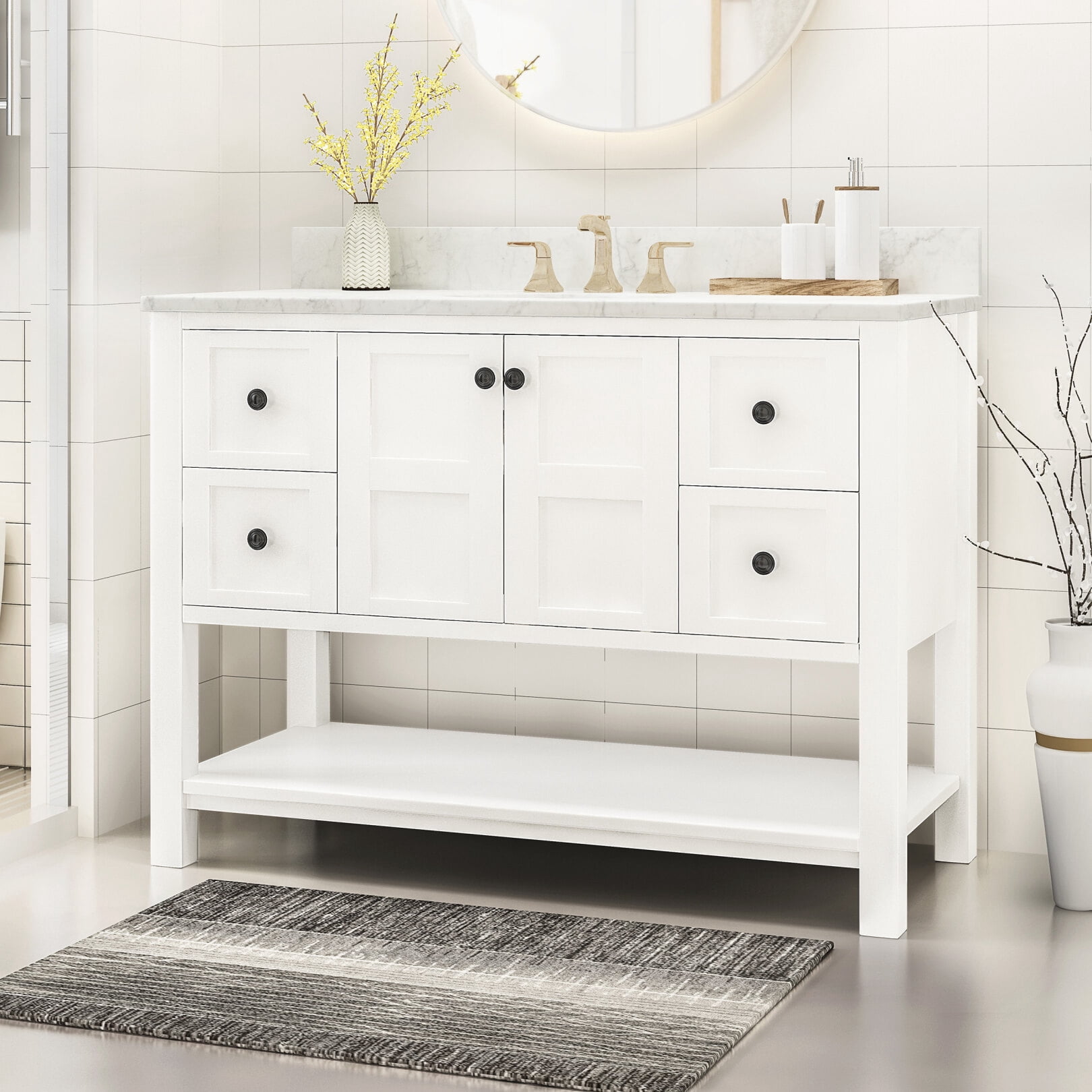 49-Inch Bathroom Vanity with Premium Marble Countertop & Ceramic Sink ...