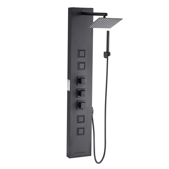 49 Inch Brushed Stainless Steel Shower Panel Tower System with Rainfall Shower Head 4 Function Faucet Wall Mount Rain Massage System 4 Body Jets Handheld and Tub Spout