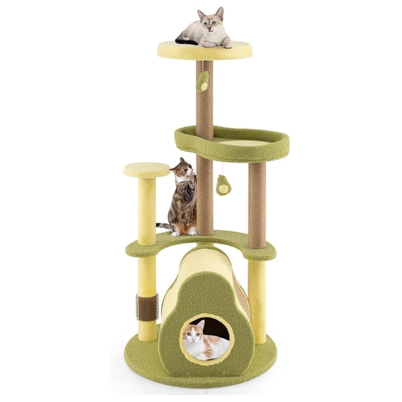 49 Inch Cat Tree Tower - Modern Multi-Level Cat Condo with Scratching Posts, Self Groomer, Dangling Toys - Indoor Cats Climbing Frame