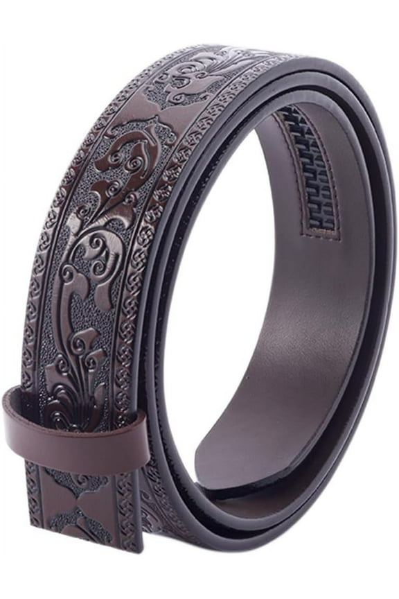 49 Inch Cowhide Belt Strap Replacement 1-1/2"(35mm) Wide Floral Engraved Genuine Leather Embossed Western Cowboy Men's Waist Belt Strap Accessories Without Buckle