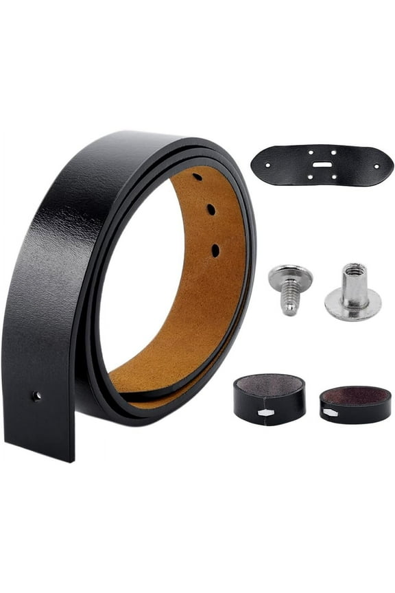 49 Inch Cowhide Belt Strap Replacement 1-1/2"(38mm) Wide Genuine Leather Western Men's Waist Belt Strap Accessories without Buckle with Iron Screws for Casual Jeans Dress Black Black
