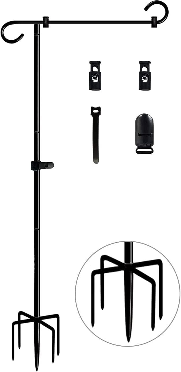 49 Inch Extra Tall Garden Flag Stand Holder Pole with 5 Prong Bases for 12 x 18 Outside Fall Yard Flags Décor, Matte Black