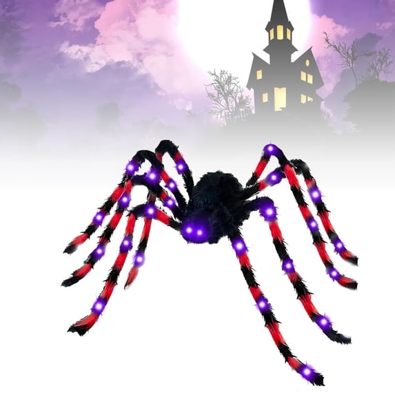 49 Inch Giant Halloween Light Up Spider Decoration with 38 LED Lights, Realistic Scary Hairy Spider with Glowing Eyes for Indoor Outdoor Yard Haunted House Party Decor (Battery Not Included)