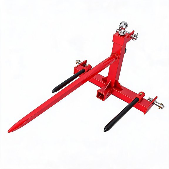 49 Inch Heavy Duty 3-Point Hitch Hay Spear Tractor Attachment, 1600 LBS Rated Load, Heat Treated Spring Steel Main Spike & Dual 17.5” Stabilizer Spikes