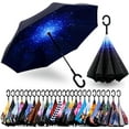 thumbnail image 1 of 49 Inch Inverted Reverse Upside Down Umbrella, Extra Large Double Canopy Vented Windproof Waterproof Stick Umbrellas with C-shape Handle., 1 of 8