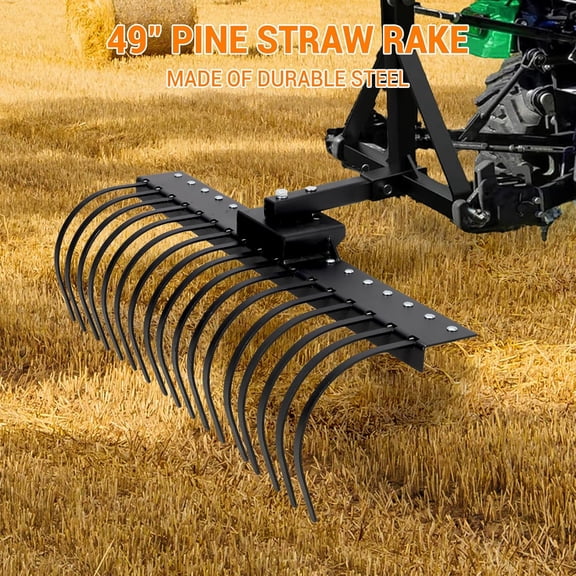 49 Inch Landscape Rake Fits 2" Receiver for Tractor/ATV/UTV, Heavy Duty Rock Rake 17 Tines, Pine Straw Rake for Removal of Rock, Grass Clumps and Debris