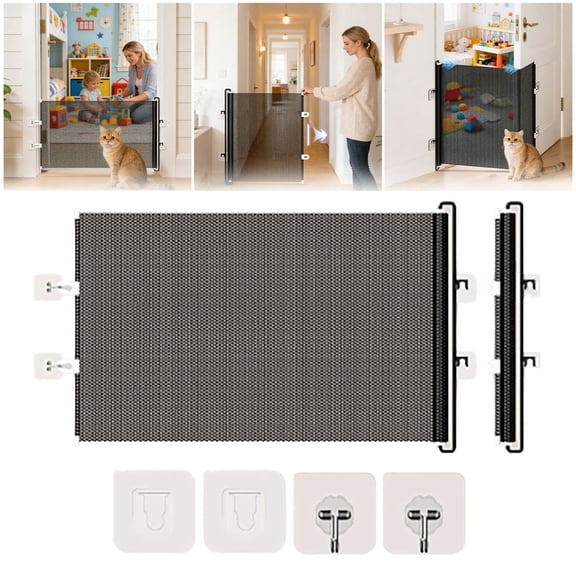 49 Inch Retractable PVC Dog Gate No Drilling Adjustable Extendable Pet Fence, Indoor Outdoor Safety Barrier for Doorways Stairs Puppies Small Animals 1 Pack