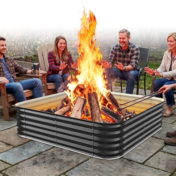 49 Inch Square Galvanized Steel Fire Pit Ring, 16.5 Inch Tall Heavy Duty Outdoor Fire Ring for Backyard, Camping, Bonfire, In-Ground Fire Pit and Raised Garden Bed