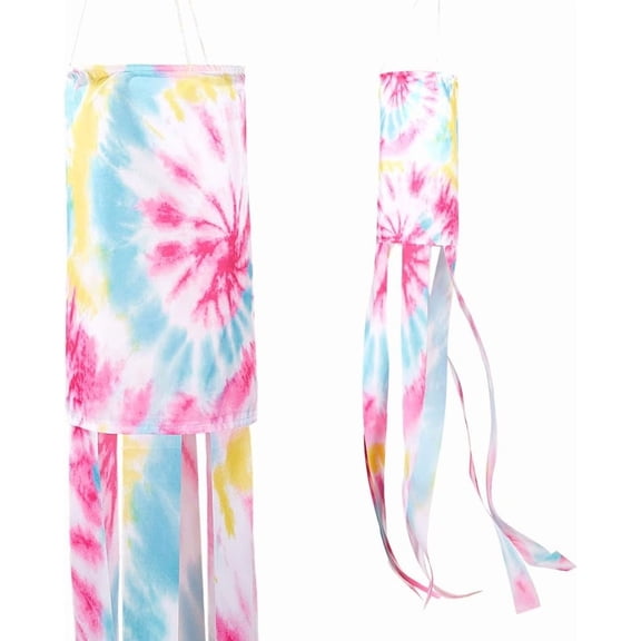 49 Inch Tie Dye Windsock Flag Colorful Flowers Polyester Streamer Flags 3D Wind Sock Outdoor Hanging Decorations for Home Yard Garden Balcony Porch Patio Lawn Party Decor Colorful