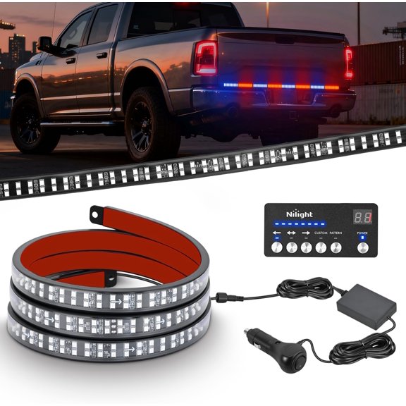 49 Inch Warning Strobe Light Strips with Controller,288LED Flashing Safety Rear Window Tailgate Lights for Truck Trailer Construction Plow Pickup Tow SUV Vehicles,Red Blue for Off-Road Vehicles