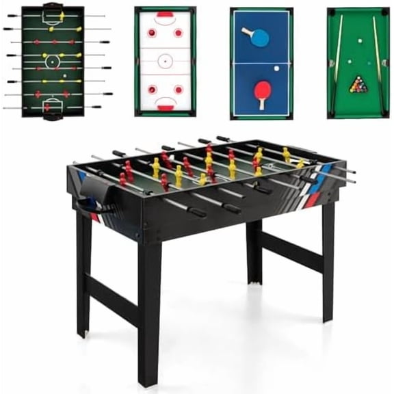 49 Multi Game Table, 4 in 1 Combo Game Table with Foosball Table, Pool Table, Air Hockey Table & Ping Pong Table, Combination Game Table for Home, Game Room, Family Night, Adult Kids Gift