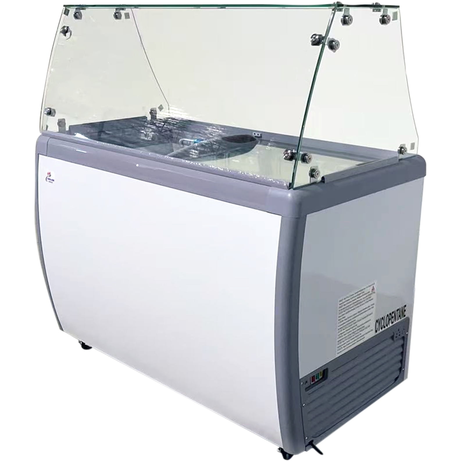 49" NSF Ice Cream Dipping Cabinet Freezer with Curved Glass Shield – 14-Tub Capacity (8 Display + 6 Storage), Sliding Glass Top