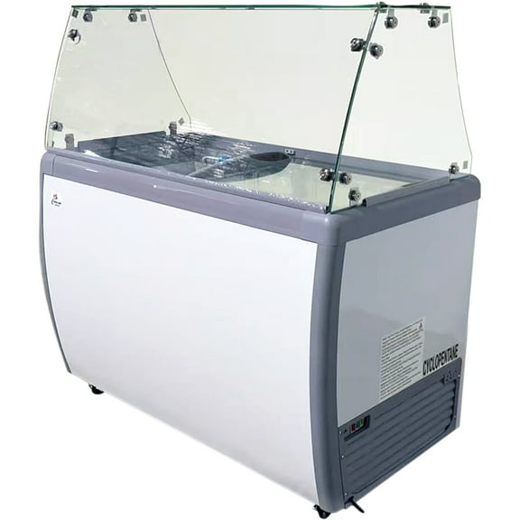 49" NSF Ice Cream Dipping Cabinet Freezer with Curved Glass Shield – 14-Tub Capacity (8 Display + 6 Storage), Sliding Glass Top