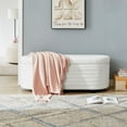 thumbnail image 1 of 49"  Oval Storage Ottoman Bench, Holds up to 500lbs, Modern Velvet Foot Rest Long Stool with Solid Wood Legs, Comfy Upholstered Shoes Bench for Living Room Entryway Bedroom Window Seating, Beige, 1 of 9