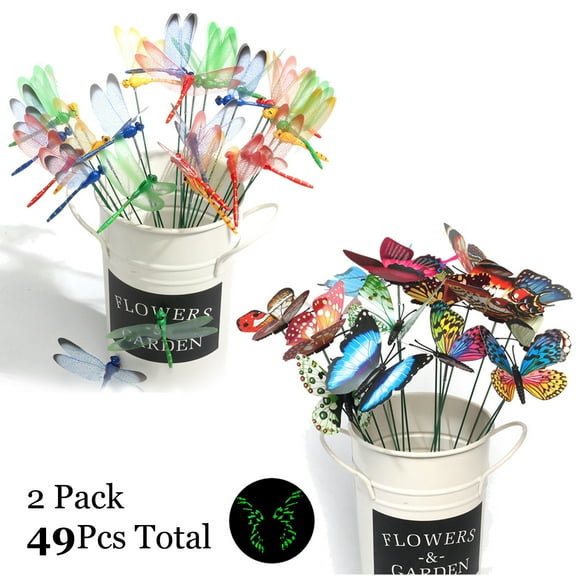 49 Pack Dragonfly Clip with Butterfly Clip for Bug Repellent Fly Deterrent,3D Dragonfly Garden Stakes Decor with Sticks Plastic Dragonfly Decoy Stakes Decoration Accessory for Gardening Patio Yard