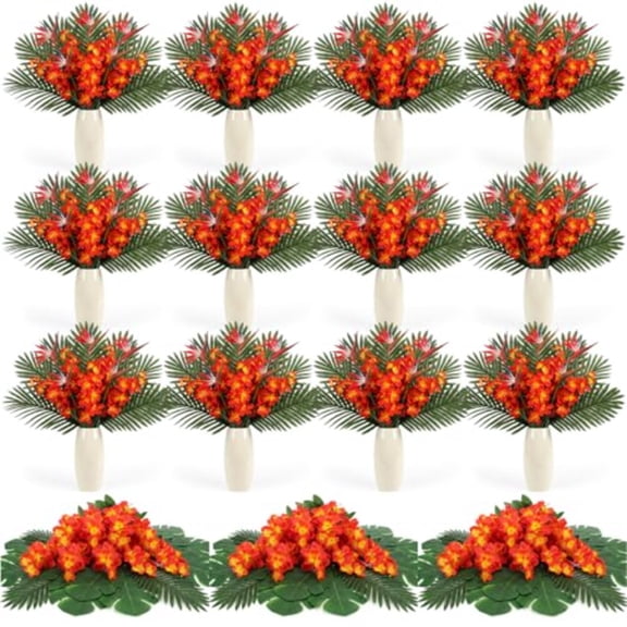 49 Pcs Artificial Tropical Flowers Bulk for Summer Party Centerpieces Bird of Paradise 26'' Artificial Freesia and Azalea Bouquet Palm Leaves Tropical Monstera for Hawaii Wedding Outdoor Decor