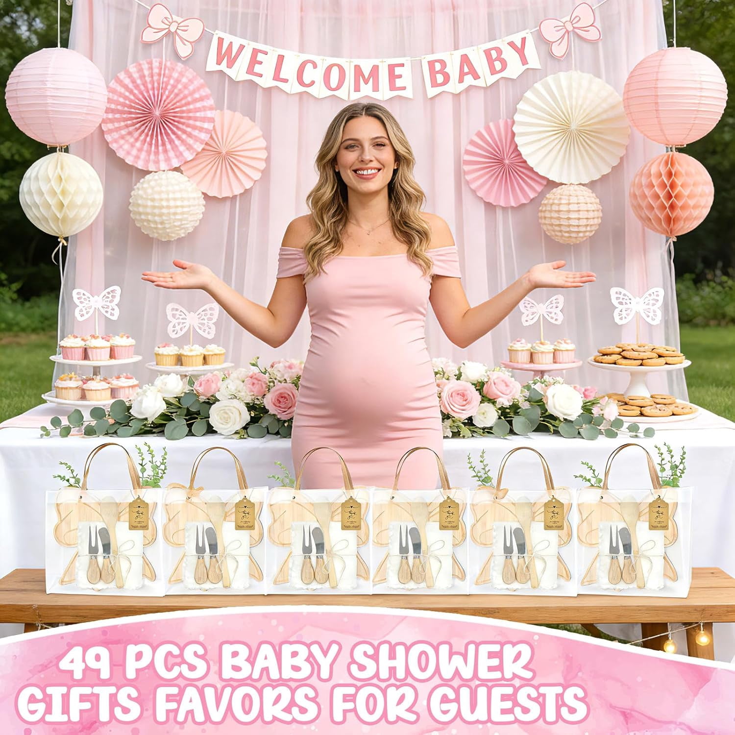 49 Pcs Bow Party Decorations Gifts Set Bows or Boots Gender Reveal Favors for Guest 6 Sets Bowtie Cheese Board with Knives and Fork Baby Shower Prizes for Game Birthday Wedding Bridal Shower Supplies