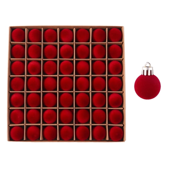 49 Pcs Burgundy Velvet Flocked Christmas Ball Ornaments, Plastic Xmas Tree Hanging Decorations, Festive Holiday Party Home Christmas Tree Decor, 1.18 Inch