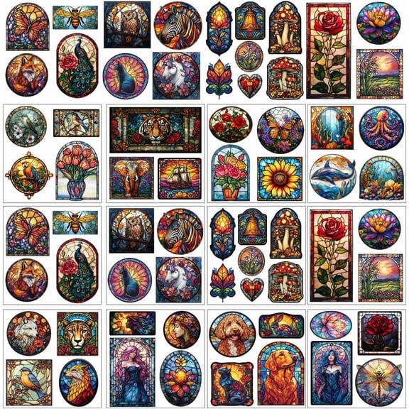 49 Pcs Gothic Glass Art Stickers 12 Sheets Glass Window Films Waterproof Heat Transfer Films Transfer Furniture Stickers