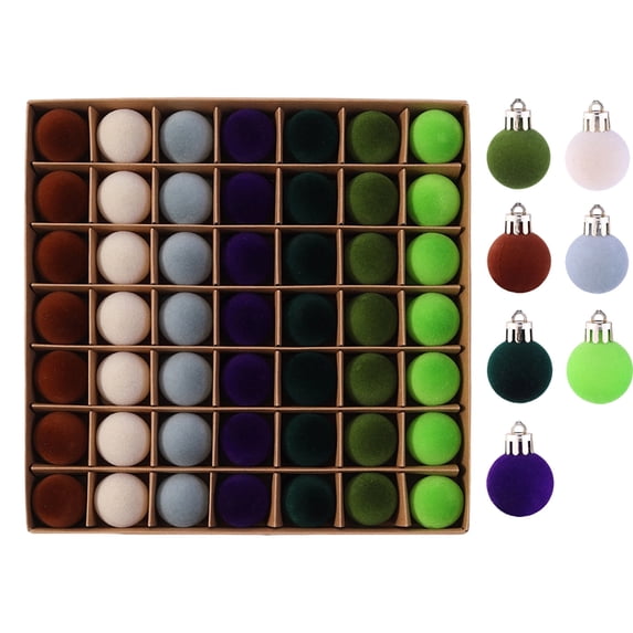 49 Pcs Multi Color Velvet Flocked Christmas Ball Ornaments, Plastic Xmas Tree Hanging Decorations, Festive Holiday Party Home Christmas Tree Decor, 1.18 Inch