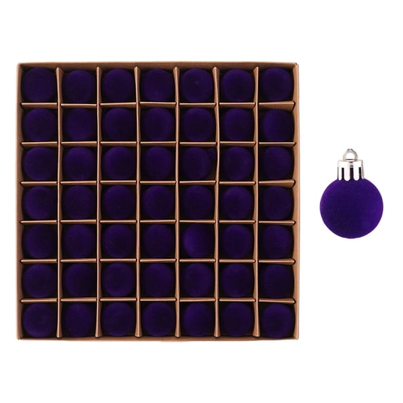 49 Pcs Purple Velvet Flocked Christmas Ball Ornaments, Plastic Xmas Tree Hanging Decorations, Festive Holiday Party Home Christmas Tree Decor, 1.18 Inch