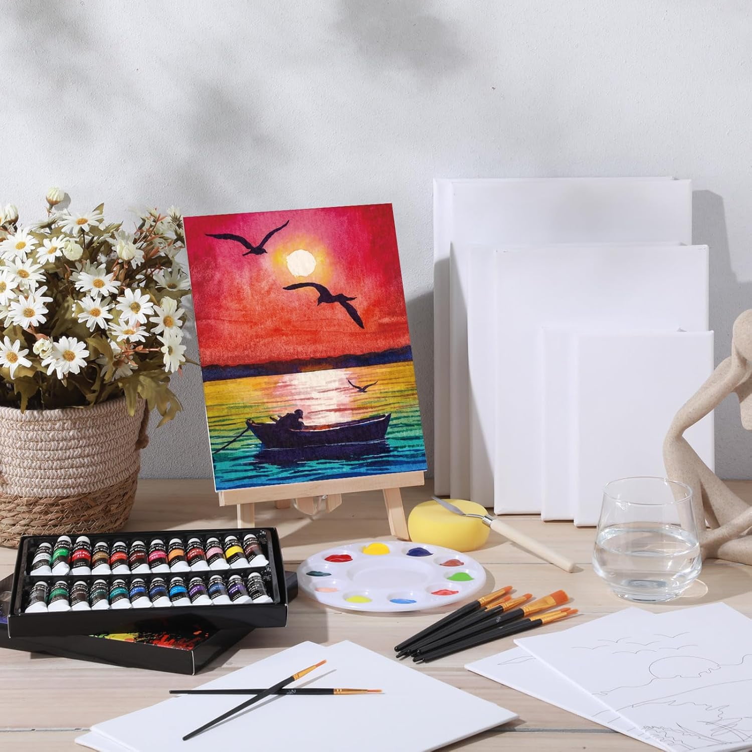 Sip And Paint Party Supplies 13pc Artist Painting Set, 6 Acrylic