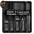 thumbnail image 1 of 49-Piece Black Silverware Set with Flatware Drawer Organizer, Durable Stainless Steel Cutlery Set for 8, Mirror Polished Kitchen Utensils Tableware Service with Steak Knives and Tray, 1 of 10