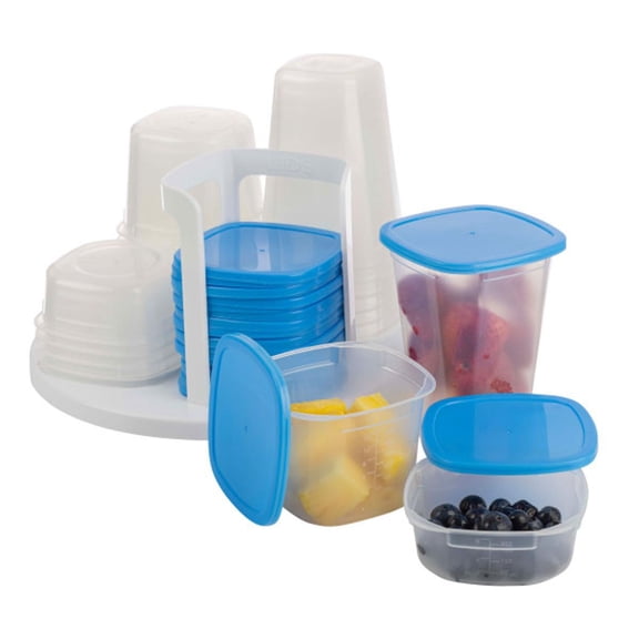49 Piece Kitchen Containers Storage Set - 24oz, 16oz, and 8oz Plastic Food Storage Containers with Lids and Spinning Carousel for Kitchen Storage Organization, Meal Prep, or Leftovers by